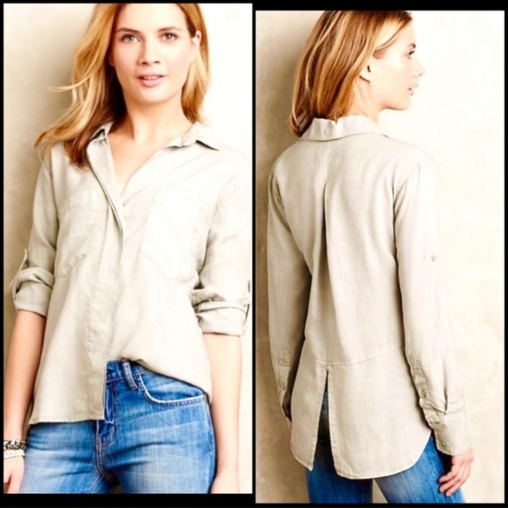Anthropologie CLOTH & STONE Split Back Blouse Top Bone Colored XS
